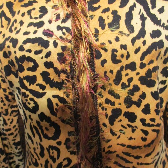 Vintage Anthracite Fringed Leopard Print Long Sleeved Short Jacket Sz. 8 - Picture 5 of 6